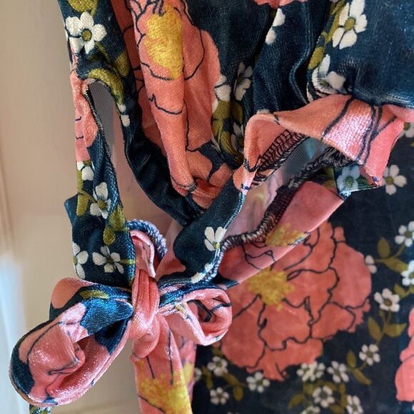 Zara Floral Velvet Kaftan Midi Dress Size Small - Picture 6 of 15